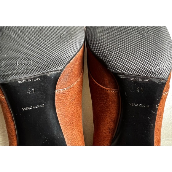 Prada Kitten Heels, Brown, Black Bow Accents, Metal Heel, Crocodile Toe, Size 41 - Picture 5 of 9